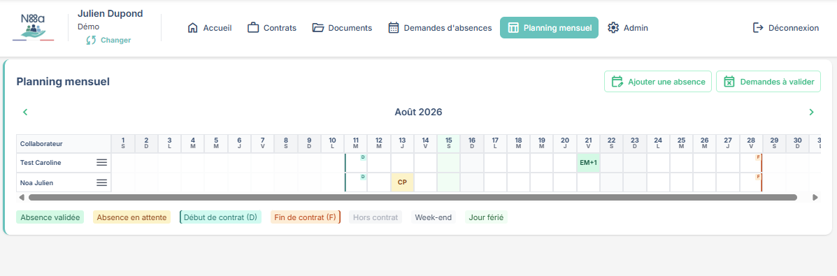 Planning mensuel NOA